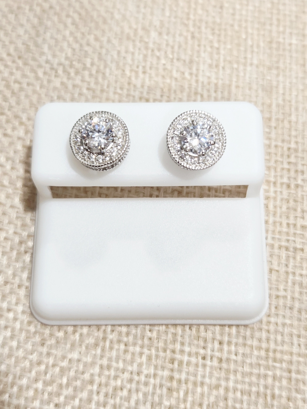 Classic Silver Clear Moissanite Halo Stud Earrings